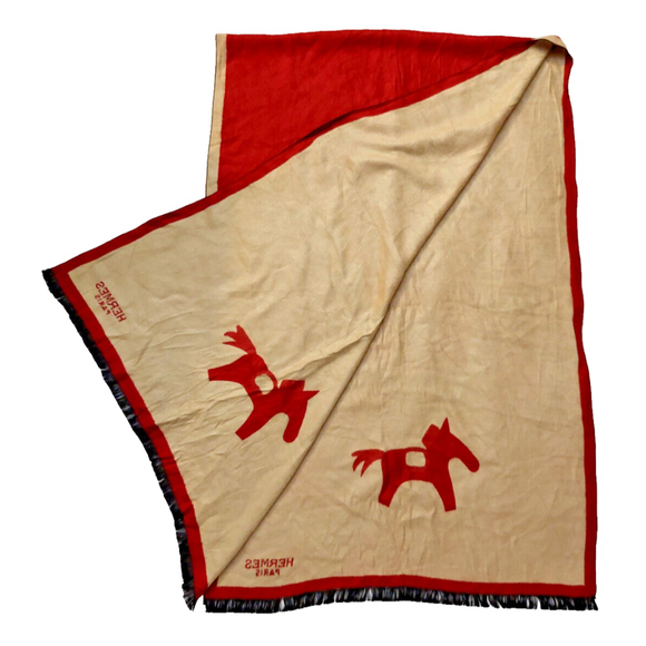 HERMÈS Red & Tan Reversibile Wrap Shawl Scarf Pre-owned - Picture 4 of 16